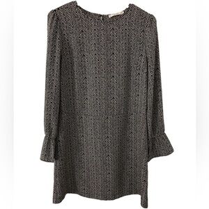 MANGO Long Sleeve Black White Crew Neck Dress